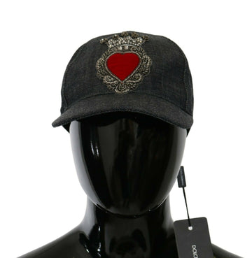 Dolce & Gabbana Women's Blue Denim Embroidered Heart Design Cap