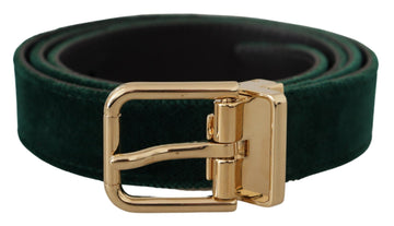 Dolce & Gabbana Men's Green Velvet Leather Gold Metal Logo Belt