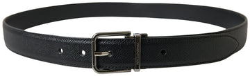 Dolce & Gabbana Men's Black Leather Silver Metal Buckle Belt