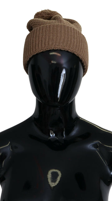 Dolce & Gabbana Women's Brown Solid Knitted Fur Ball Winter Beanie Hat
