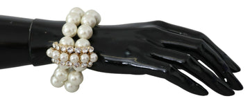 Dolce & Gabbana Women's White Faux Pearl Beads Translucent Crystals Bracelet