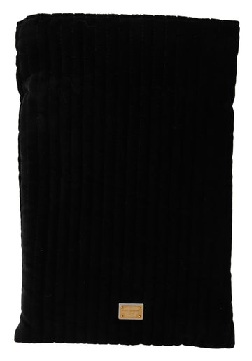 Dolce & Gabbana Women's Black Velvet Quilt Drawstring Logo Plaque Pouch Bag