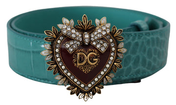 Dolce & Gabbana Women's Blue Leather Gold DEVOTION Heart Buckle Belt