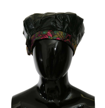 Dolce & Gabbana Women's Black Lamb Leather Floral Print Beret Hat