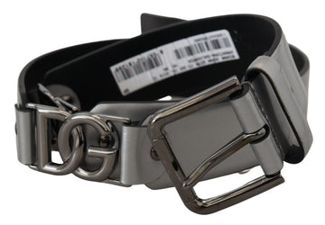 Dolce & Gabbana Men's Metallic Silver Leather DG Logo Metal Buckle Belt
