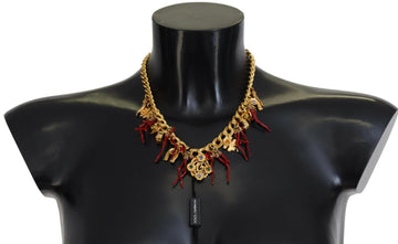Dolce & Gabbana Women's Gold Brass Crystal Logo Chili Statet Necklace