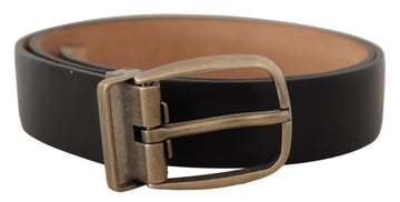 Dolce & Gabbana Men's Black Brown Backend Leather Vintage Metal Buckle Belt