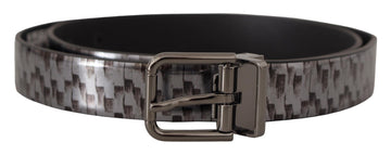 Dolce & Gabbana Men's Gray Herringbone Leather Gray 3D Metal Buckle Belt