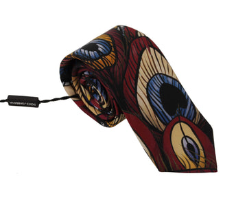 Dolce & Gabbana Men's Marron Peacock Feather Adjustable Necktie Accessory Tie