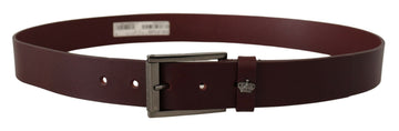 Dolce & Gabbana Men's Brown Leather Silver Metal Crown Buckle Belt