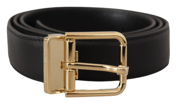 Dolce & Gabbana Men's Black Classic Leather Gold Metal Logo Buckle Belt