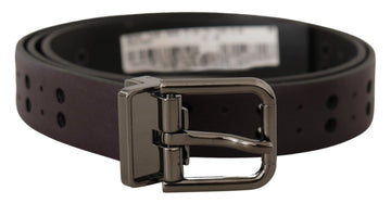 Dolce & Gabbana Men's Burgundy Leather Perforated Metal Buckle Belt
