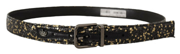 Dolce & Gabbana Men's Gold Black Two-toned Leather Chrome Buckle Belt
