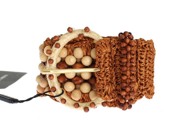 Dolce & Gabbana Women's Brown Raffia Wood Beaded Wide Waist Belt