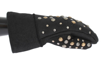 Dolce & Gabbana Men's Gray Wool Shearling Studded Gloves