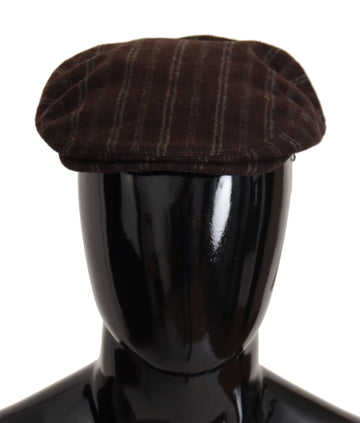 Dolce & Gabbana Men's Brown Stripes Newsboy Capello Wool Hat
