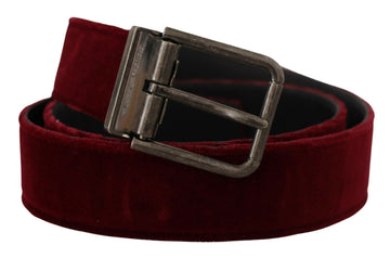 Dolce & Gabbana Men's Maroon Velvet Leather Wide Vintage Metal Buckle Belt