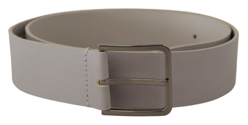Dolce & Gabbana Men's White Leather Wide Silver Metal Buckle Belt