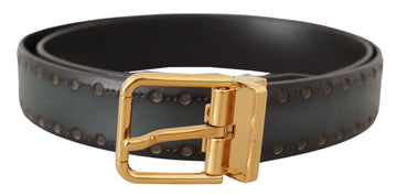 Dolce & Gabbana Men's Green Perforated Leather Brass Metal Belt
