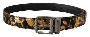 Dolce & Gabbana Men's Multicolor Jacquard Leather Logo Metal Buckle Belt