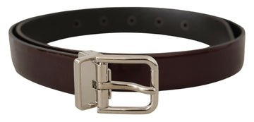 Dolce & Gabbana Men's Brown Patent Leather Silver Metal Buckle Belt