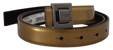 Dolce & Gabbana Men's Gold Leather Silver Square Metal Buckle Belt