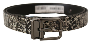 Dolce & Gabbana Men's Black Marble Print Leather Gray Logo Belt