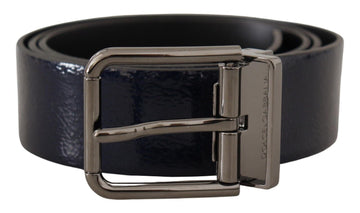 Dolce & Gabbana Men's Blue Patent Leather Vernice Silver Logo Buckle Belt
