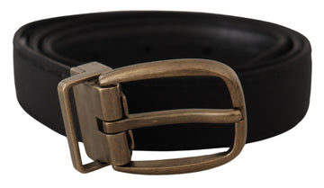 Dolce & Gabbana Men's Black Grosgrain Leather Bronze Metal Belt