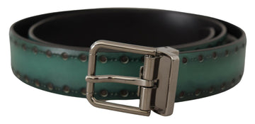 Dolce & Gabbana Men's Green Giotto Leather Silver Metal Buckle Belt