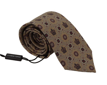 Dolce & Gabbana Men's Beige Fantasy Print Silk Adjustable Necktie Accessory Tie