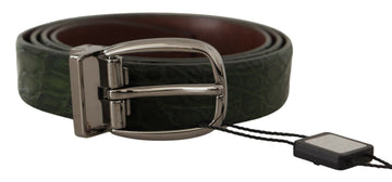 Dolce & Gabbana Men's Green Exotic Leather Silver Buckle Belt