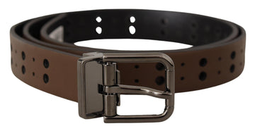 Dolce & Gabbana Men's Dark Brown Perforated Leather Metal Belt