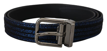 Dolce & Gabbana Men's Blue Jacquard Stripe Silver Buckle Belt
