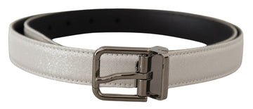 Dolce & Gabbana Men's White Leather Black Chrome Logo Buckle Belt