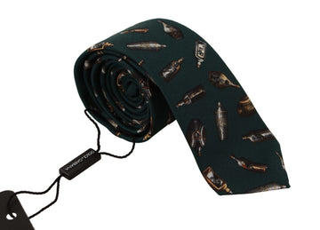 Dolce & Gabbana Men's Black Bottle Fantasy Print Silk Adjustable Accessory Tie