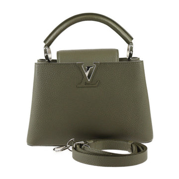LOUIS VUITTON Women's Khaki Leather Handbag with Silver Hardware in Khaki