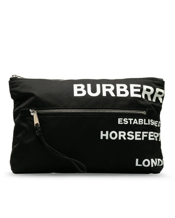 BURBERRY Women's Black Nylon Horseferry Print Clutch Bag in Black