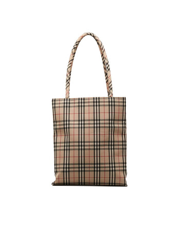 BURBERRY Women's Check Canvas Tote Bag in Brown
