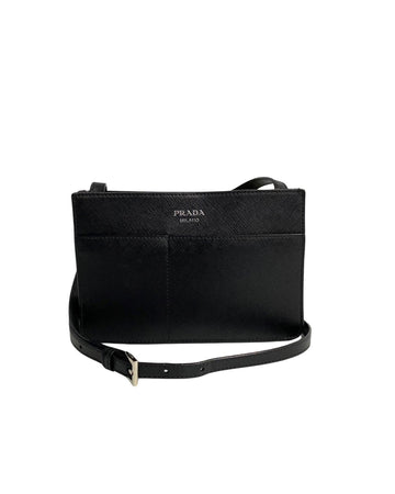 PRADA Women's Black Double Pocket Crossbody Bag in Excellent Condition in Black