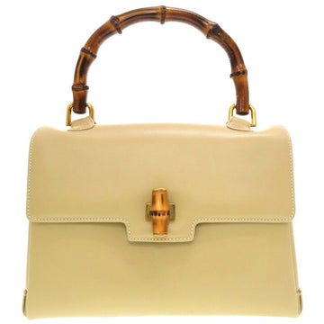 GUCCI Women's Beige Leather Twist-Lock Handbag with Bamboo Detail in Beige