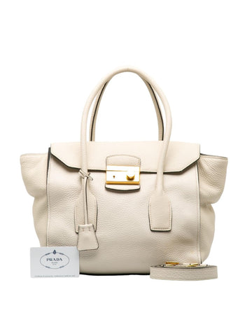 PRADA Women's White Leather Tote Bag in Excellent Condition in White