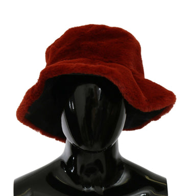 Dolce & Gabbana Women's Red Bordeaux Fur Wide Brim Bucket Hat