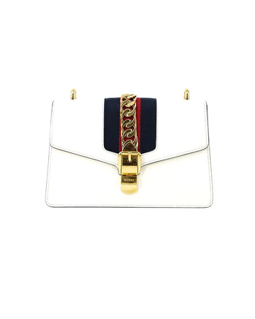 GUCCI Women's Small White Shoulder Bag with Chain Strap in White