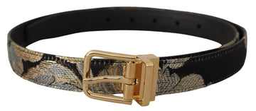 Dolce & Gabbana Men's Multicolor Jacquard Leather Logo Gold Buckle Belt
