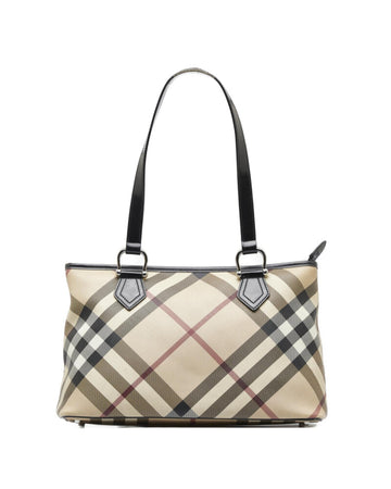 BURBERRY Women's Check Canvas Tote Bag in Beige in Beige