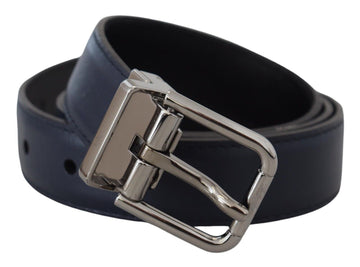 Dolce & Gabbana Men's Blue Calf Leather Silver Tone Metal Buckle Belt