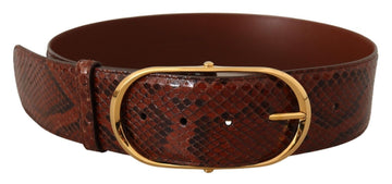 Dolce & Gabbana Women's Brown Exotic Leather Gold Oval Buckle Belt