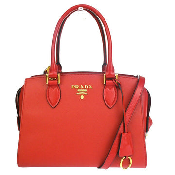 PRADA Women's Versatile and Stylish Red Leather Handbag with Gold Hardware in Red