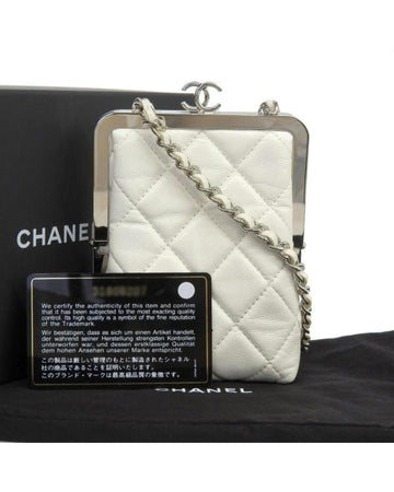 CHANEL Women's Quilted Leather Clasp Clutch Shoulder Bag in White